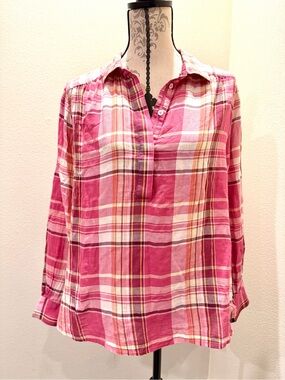 Sundance Light Weight Pink Plaid Flannel Woven Pullover